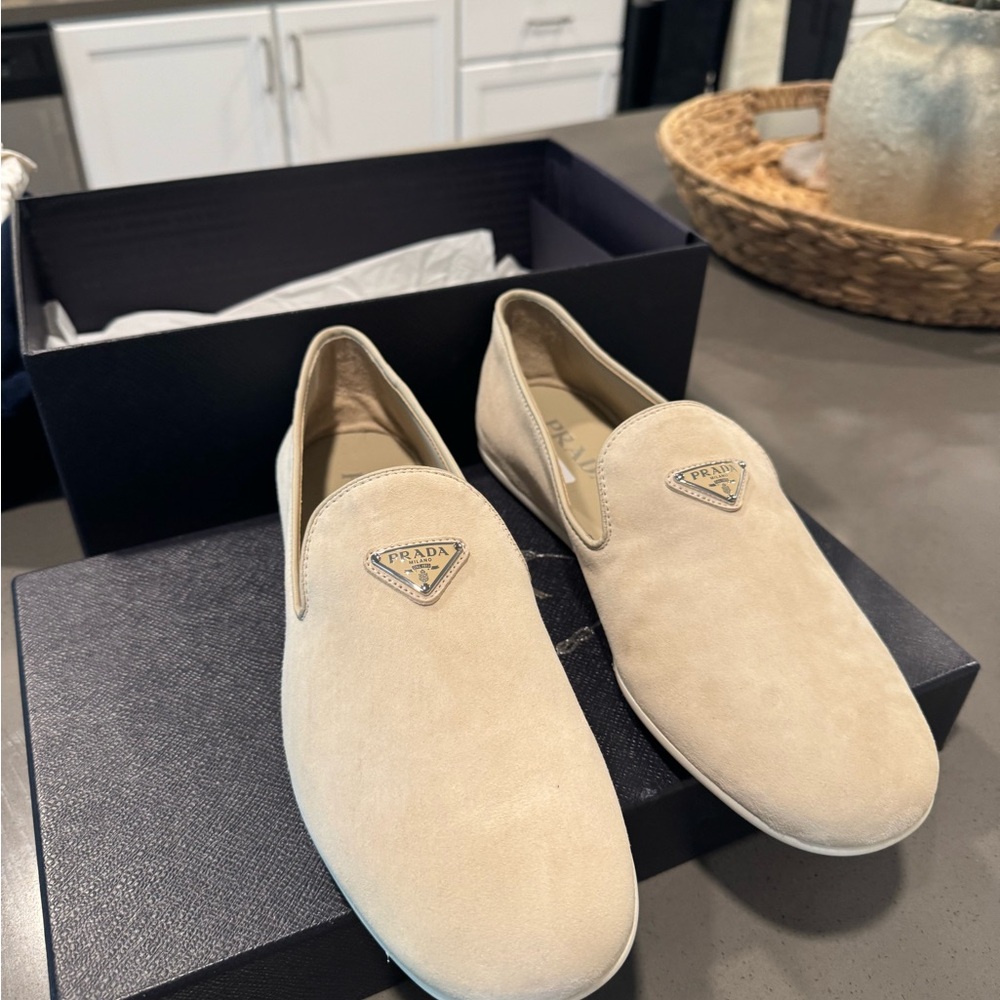 Prada Men's Cream Slip-On Shoes